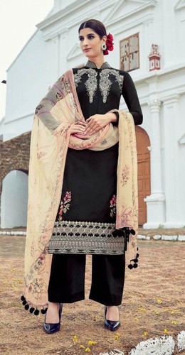 Black Color Stylist Cotton Satin Salwar Suits