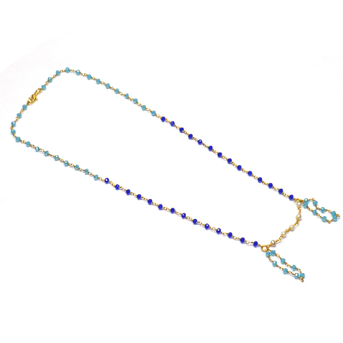 Tanazanite , Blue Topaz with Pearl 925 Solid Sterling Sliver Beaded Necklace