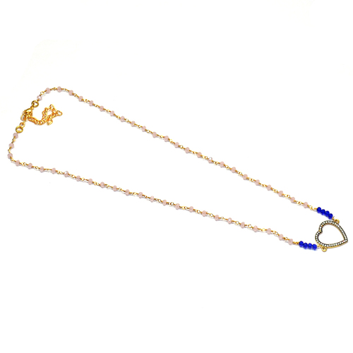 Pink Amethyst , Tanazanite with Cz 925 Solid Sterling Sliver Beaded Necklace