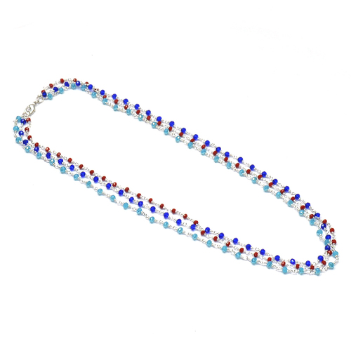 Tanazanite ,Carneliane with Blue Topaz 925 Sterling Sliver Beaded Necklace