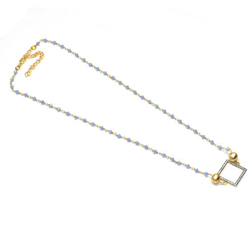 Blue Topaz with cz  925 Sterling Silver Beaded Necklace