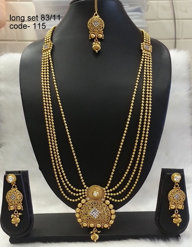 Antique Long Set - Copper Alloy with Diamond Accents | Stunning Shine, Finely Finished, Latest Design Options