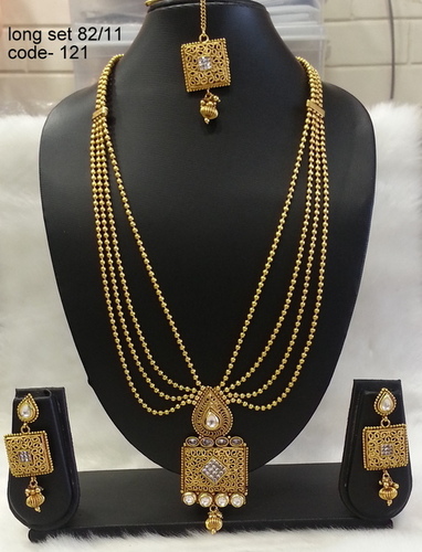 Antique Long Set - Copper Alloy, Intricate Diamond Design | Exquisite Shine, Fine Finish, Latest Earring Style