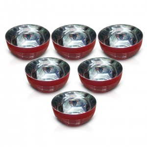 Silver line type serving Bowl Set of 6pcs (RED)