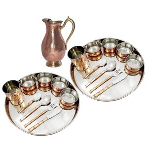 Set of 2 Stainless Steel Copper Dinner Set
