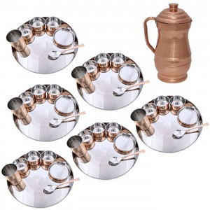Set of 6 Stainless Steel Copper Dinner Set