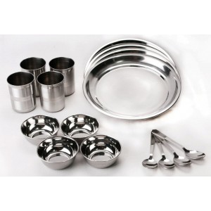Stainless Steel Diner set of 16pcs(4 plates, 4 Bowl, 4 Glass & 4 spoon)