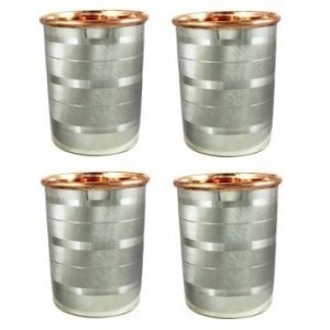 Pure Copper Steel Ayurvedic Water Drinking Glasses Capacity 350 Ml