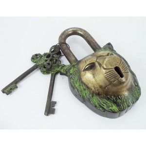 Functional Brass Garden Padlock in Lion Head