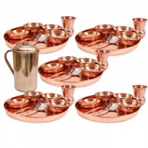 Set of 5,Dinnerware Pure Copper Traditional Dinner Set of Thali Plate