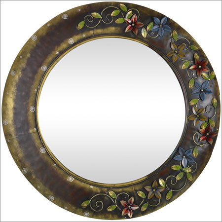 Malik Designs Iron Leaf Top Round Wall Mirror