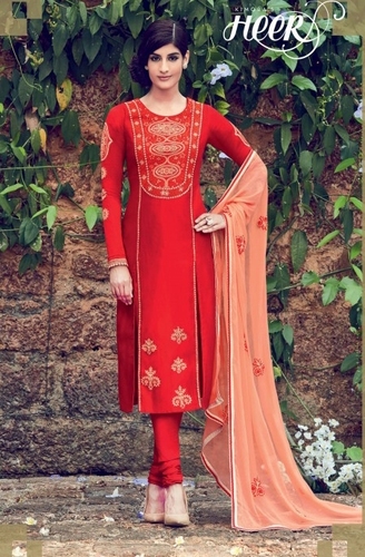 Red Color Soft Cotton Satin Suits