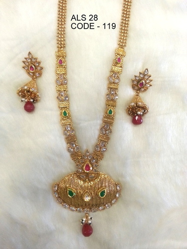 Antique Long Set - Copper Alloy, Diamond Accents | Finely Finished with Stunning Shine, Jhumka Style Design