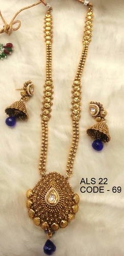 Antique Long Set - Copper Alloy, Diamond Stones, Stunning Shine & Finely Finished | Intricate Jhumka Style Design, Latest Market Trends