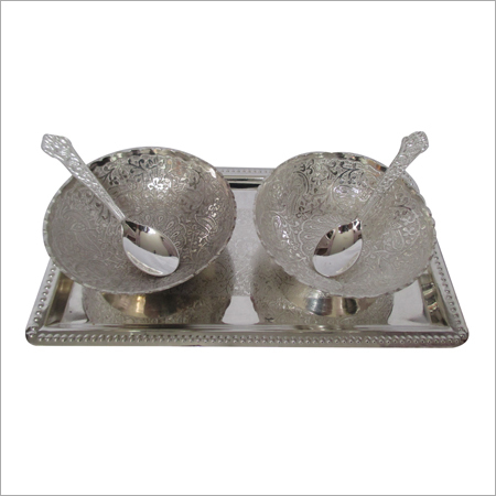 Metal Brass Bowls With Tray And Spoons