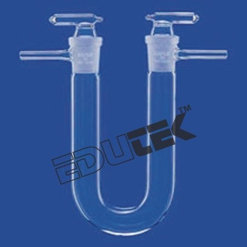 Glass Absorption Tube - Borosilicate Glass, U-Form with Side Arms and Two Ground-In Stoppers | Height Options 100mm, 125mm, 150mm - Precision Stopcocks