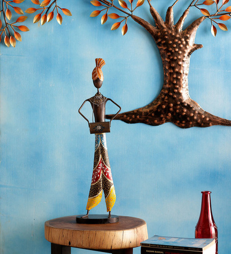 Malik Design Multicolour Iron Dhol Musician Statue