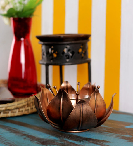 Malik Design Copper Iron Lotus Tealight