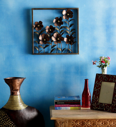 Malik Design Copper Iron Floral Framed Wall Decor