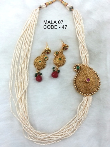 Antique Mala Set - Copper Alloy | Durable Finish, Elegant Pattern, Stylish Design with Earring Style