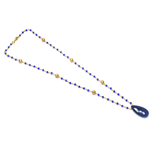 Tanazanite with Blue Hydro 925 Sterling Sliver Beaded Necklace