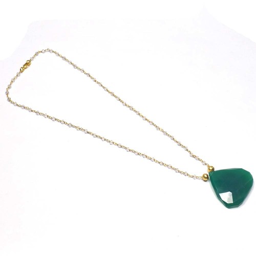 Crystal With Green Onyx 925 Sterling Silver Beaded Necklace - 16-18 Inches, Multi Color, Fancy Stones, Lobster Clasp