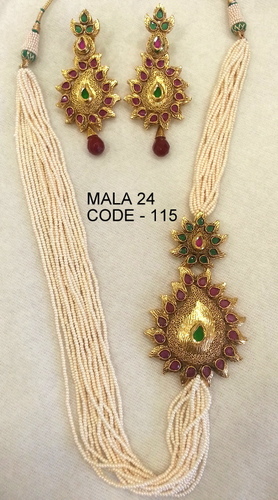 Antique Maala Set - Copper Alloy, Elegant Pattern with Stylish Earrings and Royal Finish