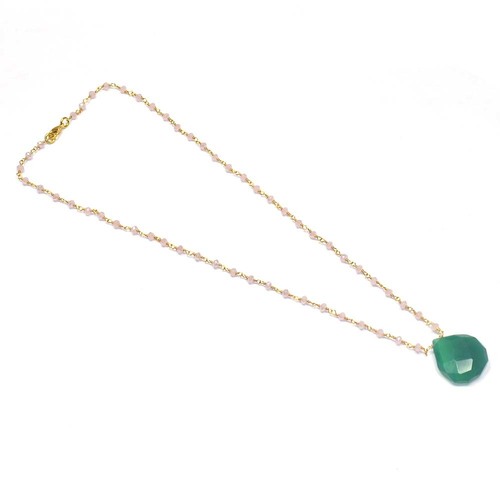 Pink Opal with Green Onyx 925 Sterling Sliver Beaded Necklace