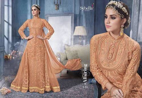 Sybella Series S81-S88 Salwar Suit - Net Top, Heavy Japan Satin Inner, Santoon Bottom, Net and Heavy Japan Satin Palazzo, Nazneen Chiffon Dupatta | Anti-Wrinkle, Breathable, Cool Dry, Quick Dry, Washable, Full Sleeves, Custom Size, Embroidered Design