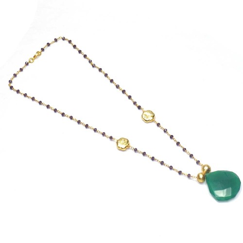 Amethyst with Green Onyx 925 Sterling Sliver Beaded Necklace