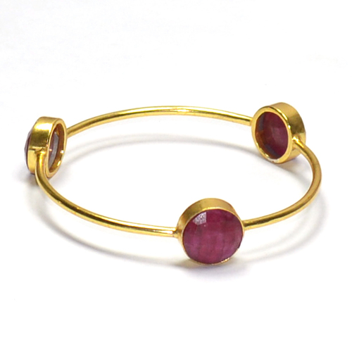 Dyed Ruby 925 Sterling Silver Bangle - 6-7 Inch, Red Fancy Stone, Elegant Durable Design