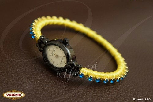 Golden Blue Stones Threaded Watch