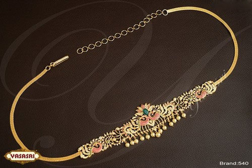 Golden Cz Ruby Stone Waist Belt