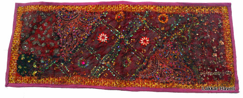 Indian Beads Work Vintage Tapestry Red Color Wall Hanging Tapestry10X30