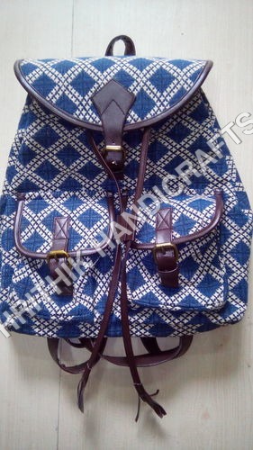 Blue And White And Brown Back Pack Bag