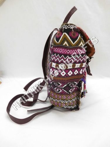 Back Pack Bag - Cotton Canvas Material, Multi Color Embroidery Design | Versatile and Stylish Multi-Purpose Backpack