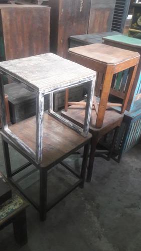Wooden Stool / Table - Wood 52x59x62 cm, White, Distressed Finish | Stable Base, Durable, Versatile