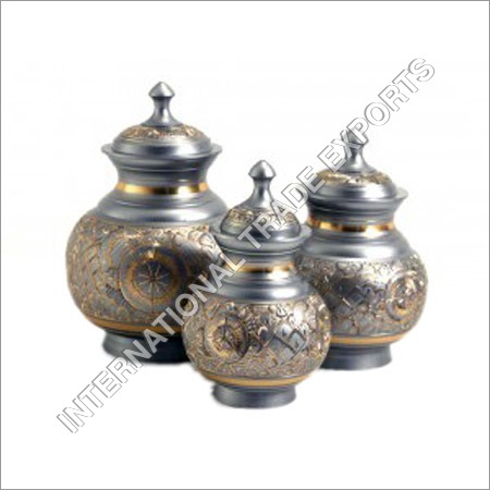 Silver Engraved Ensemble Urns - Brass Material, Sizes 3" to 10" | Elegant Design, Scratch Resistant, Alluring Finish, Durable, Pristine Quality