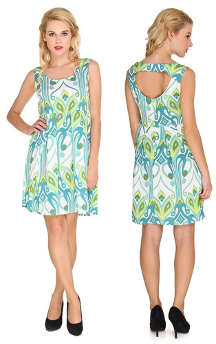 Sleeveless A-Line Big Leaf Print Dress