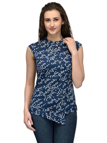 Blue Poly Crepe Women's Top
