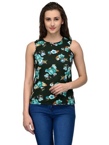 Blue and White Poly Crepe Women's Top