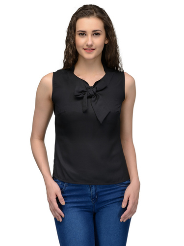 Black Poly Crepe Women's Ruffeld topa XX-L