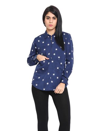 Pocket Zipper Star Print Top