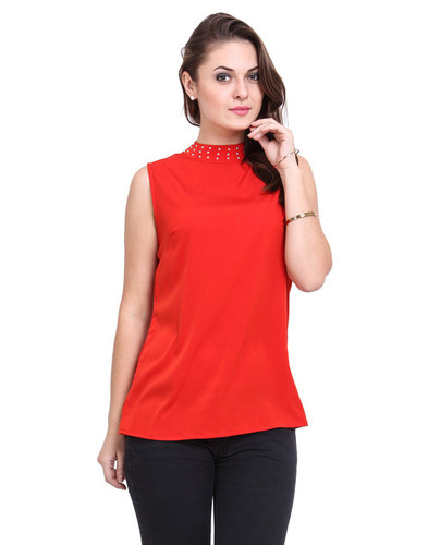 High Neck Sleeveless Embellished Top