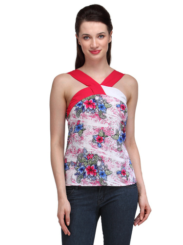No Shoulder Top - Polyester, Sizes S-XXL, Red | Stylish Design, Comfortable Fit, Floral Print
