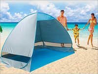 Portable Beach Tent - Lycra-blend, Lightweight Steel/aluminum Frame, Blue Color, 98% Uv Protection, Pu Coating For Water Resistance, Elegant Look And High Durability