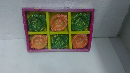 Earthen Diyaz - Clay 2x3 Inches, Multicolored Floral | Decorative, Handcrafted, Eco-Friendly, Re-Usable, Six Pieces, Cardboard Box