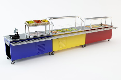 Corporate Buffet Counters - Stainless Steel, Cuboid Design in Yellow, Blue and Red | Robust, Corrosion Resistant, Low Maintenance