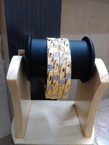 Indian Fashion Bangles Set - Copper Base 2.5-2.75 Inch Diameter, 24CT Gold Plated, Shiny Finish
