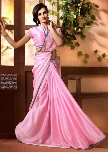 Pink Silk Georgette Saree